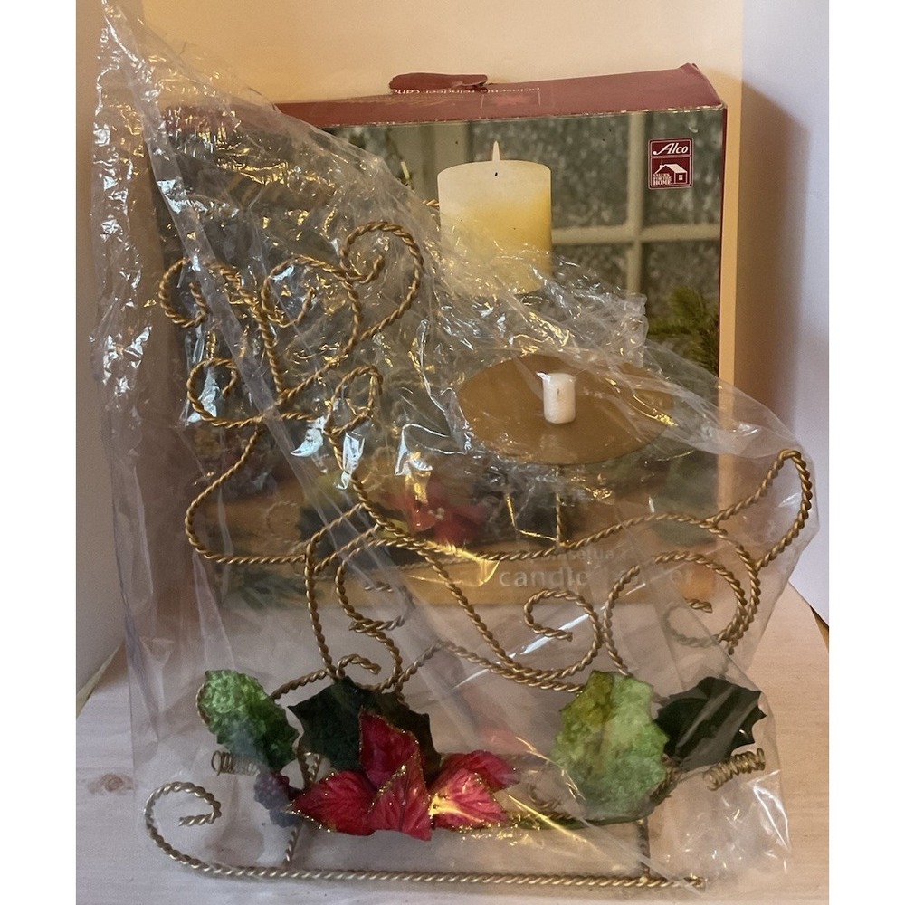 Litetyme Handcrafted‎ Metalworks Reindeer Poinsettia Candle Holder New